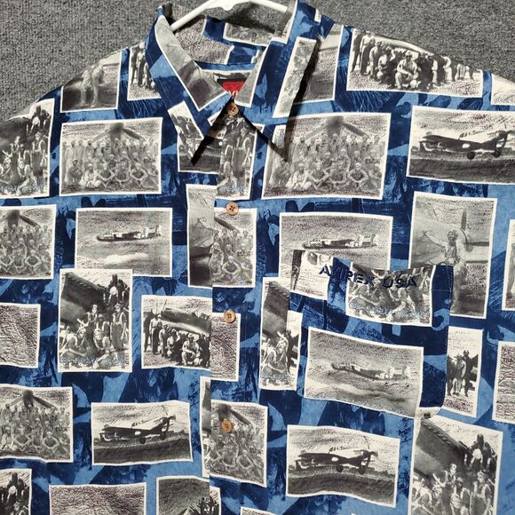Avirex USA Naval Hawaiian Shirt Mens 2XL Blue Military Postcard AOP VTG 90s Y2K - Picture 2 of 13